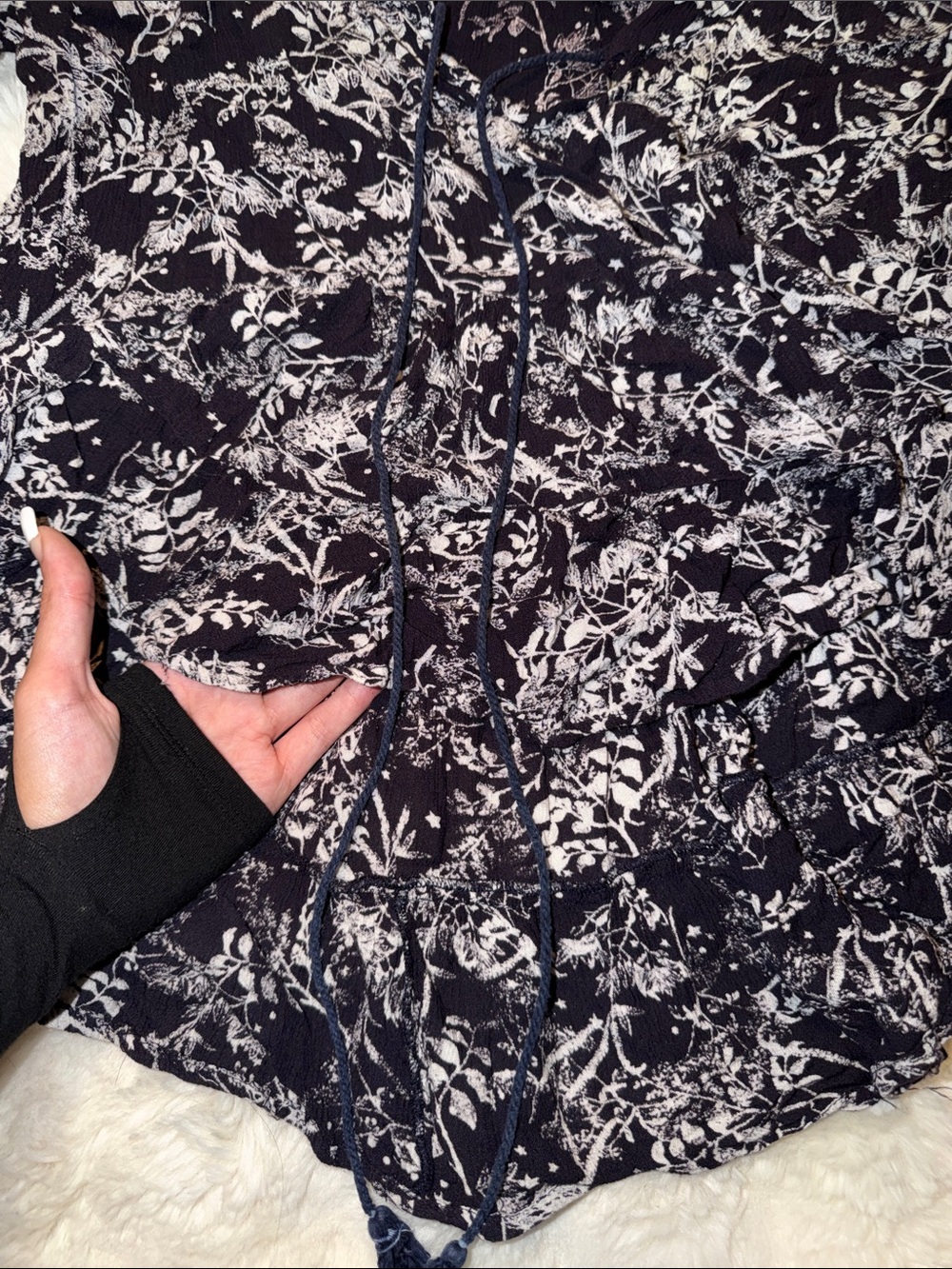 Boho Black Floral Tie-Front Peasant Tunic - Picture 3 of 8